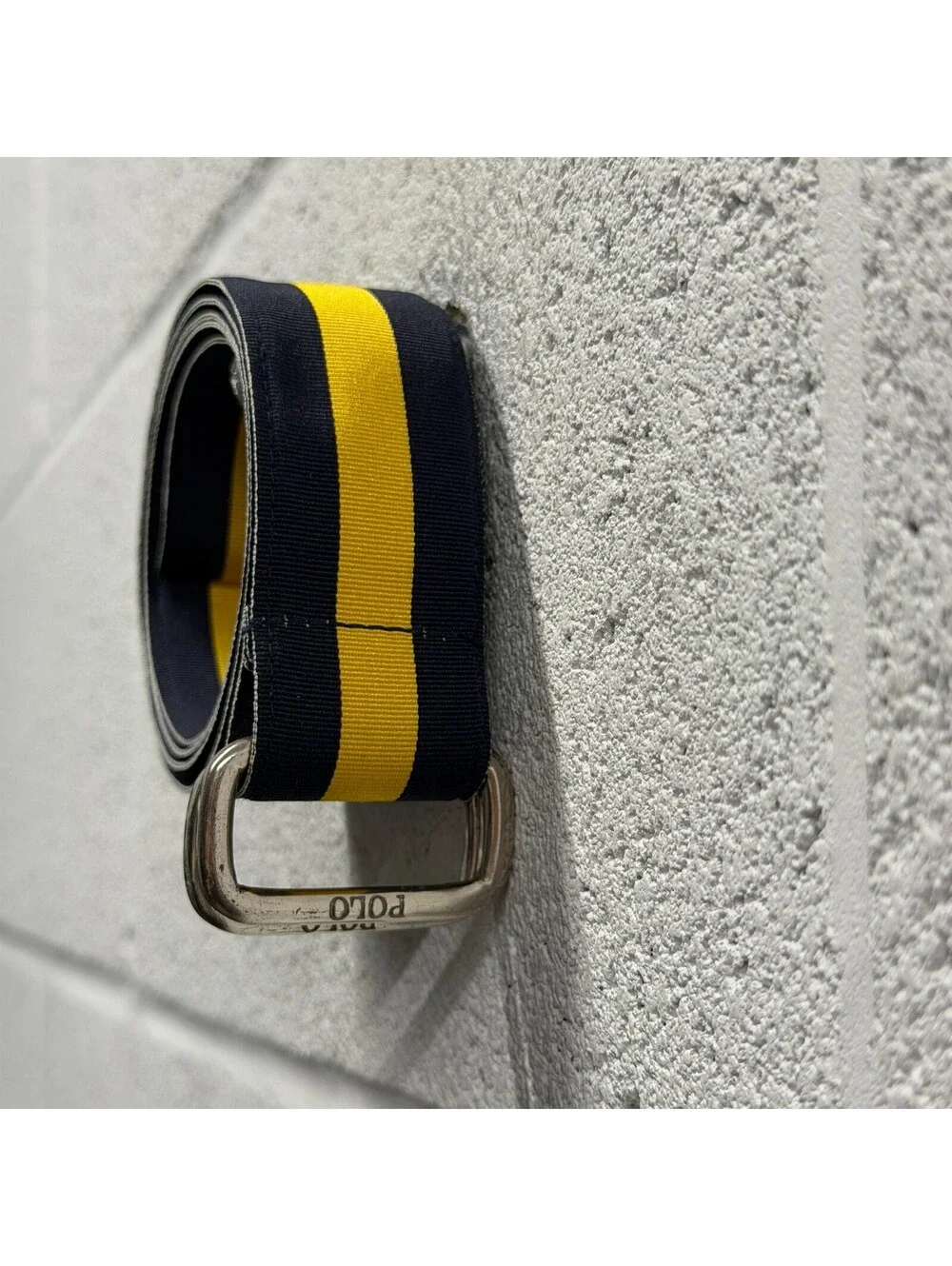 Vintage Polo Ralph Lauren Belt Large Blue Yellow Striped Grosgrain Ribbon USA